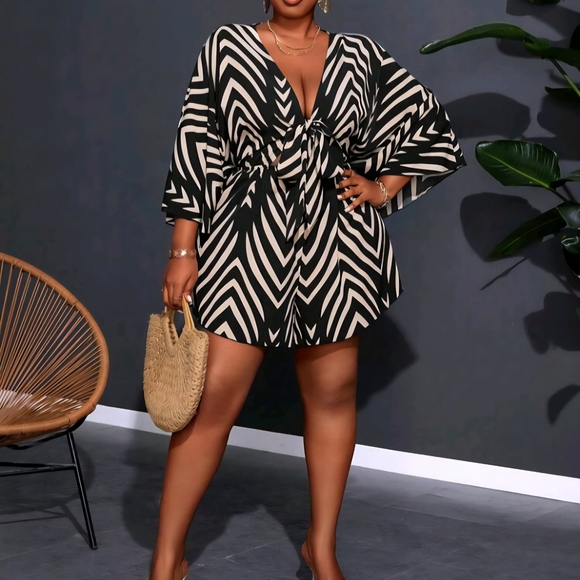 Chic Black and White Chevron Romper - Picture 1 of 3